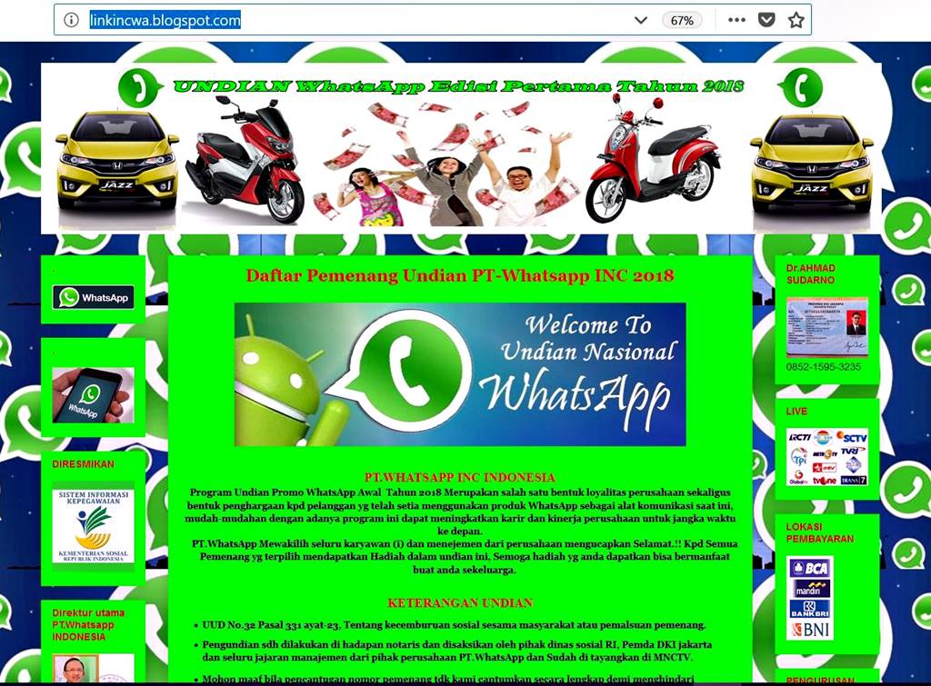 Situs Blogspot penipuan Whatsapp yang masih aktif sampai akhir September 2018