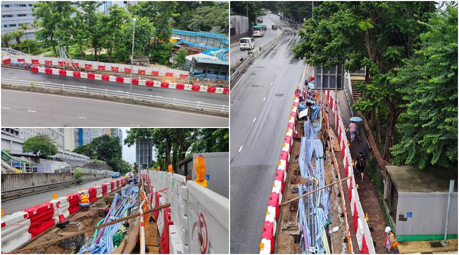 water barrier roboh mengenai pejalan kaki (Foto Sing Tao Daily)