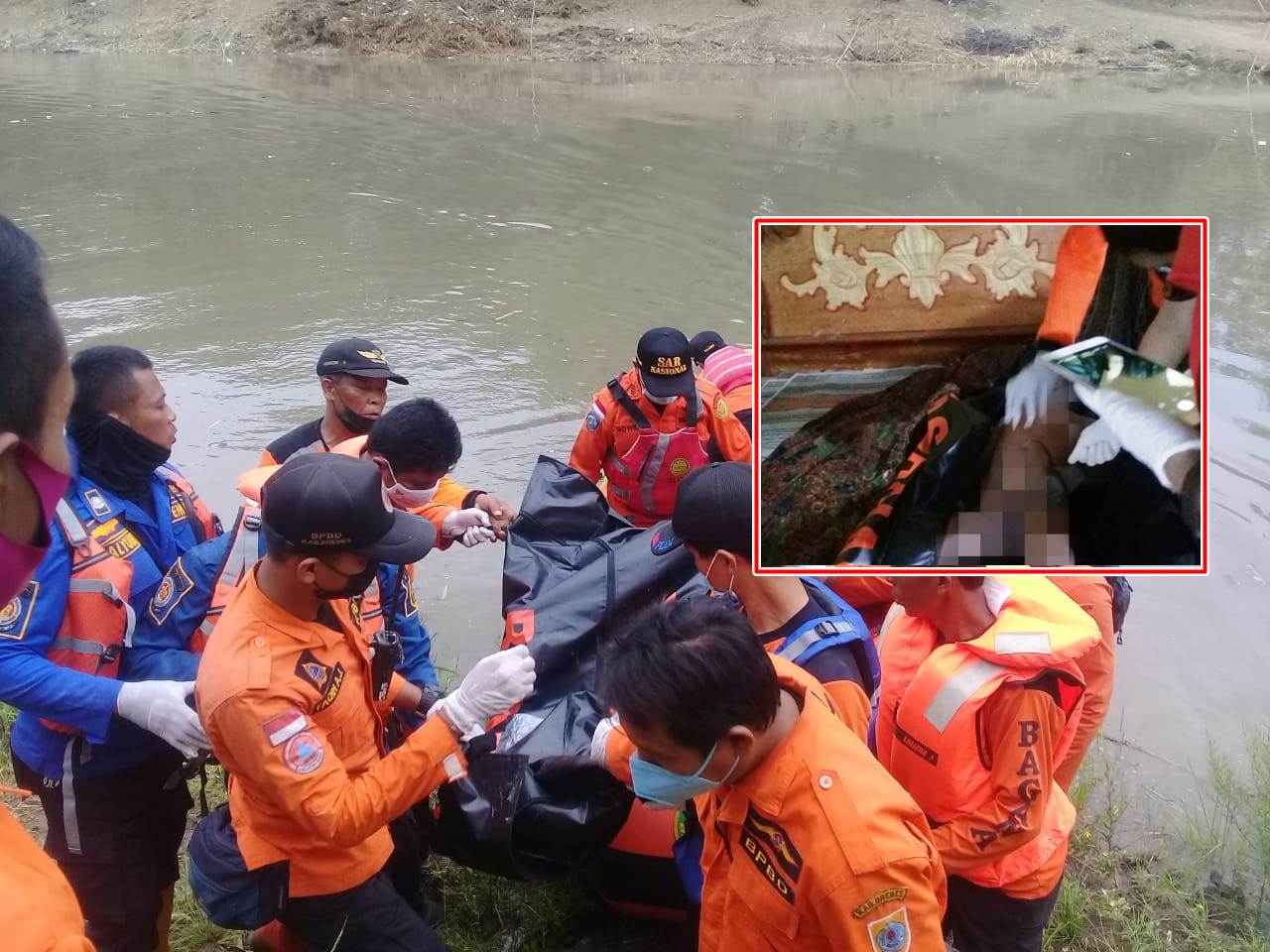 Evakuasi jenazah korban tenggelam di Sungai Pemali Brebes 14 September 2021 (Foto Istimewa)